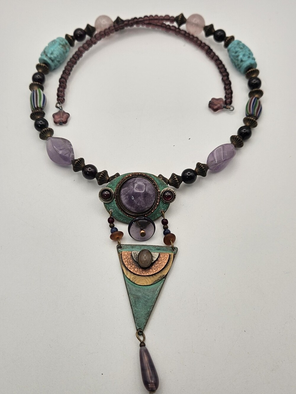 Vintage Artisan Necklace Choker Egyptian Revival Amethyst Cabochon - Picture 6 of 10